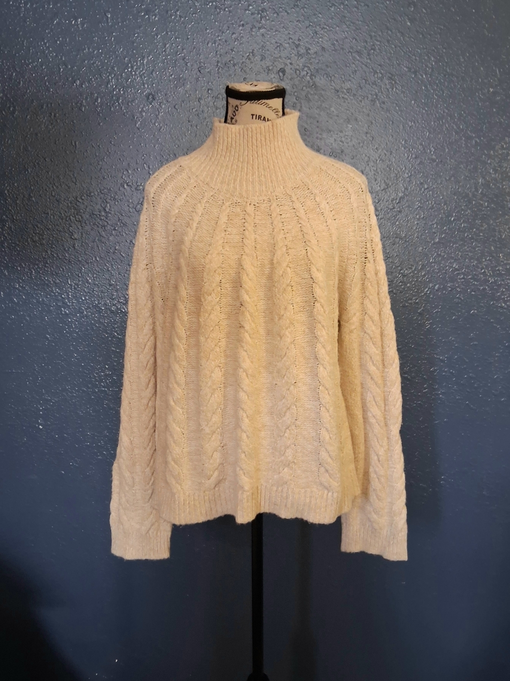 Knox Rose Womens  Cream Cable Knit Turtleneck Sweater XL